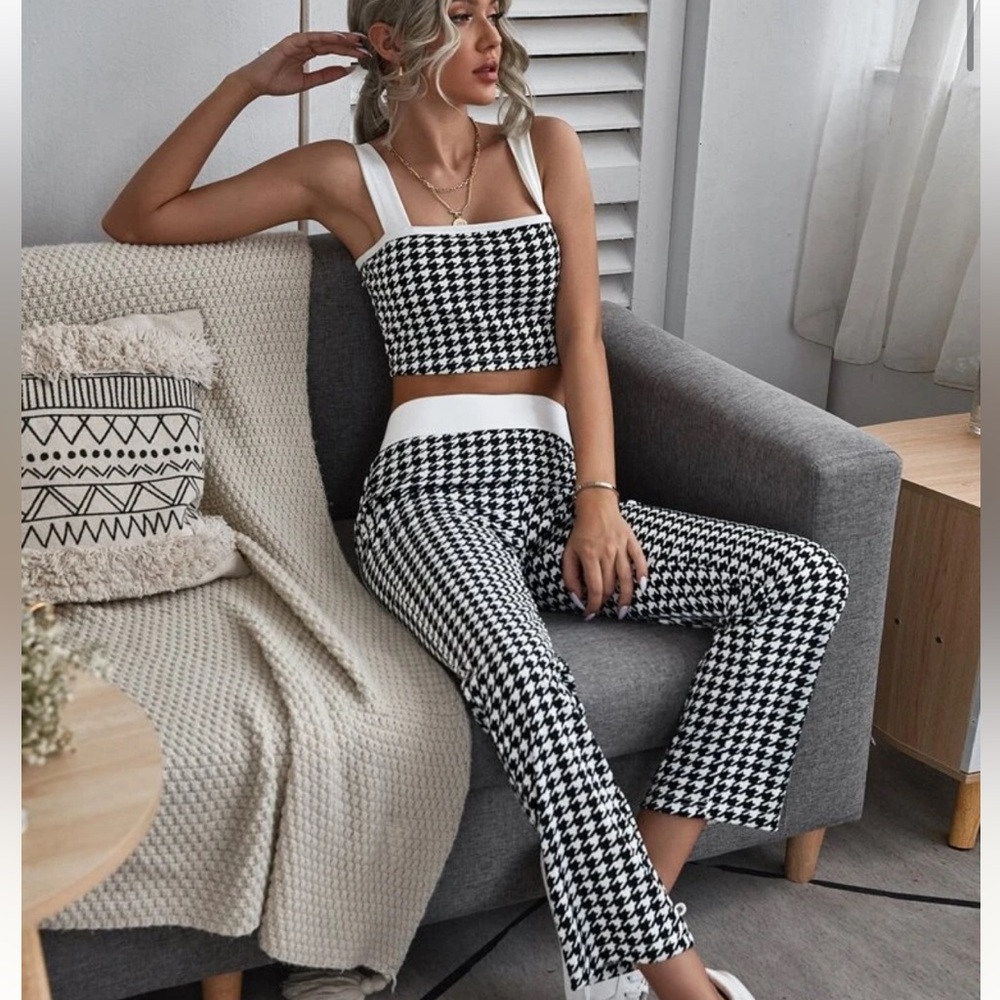 SHEIN Houndstooth Cami Top With Pants Size Small